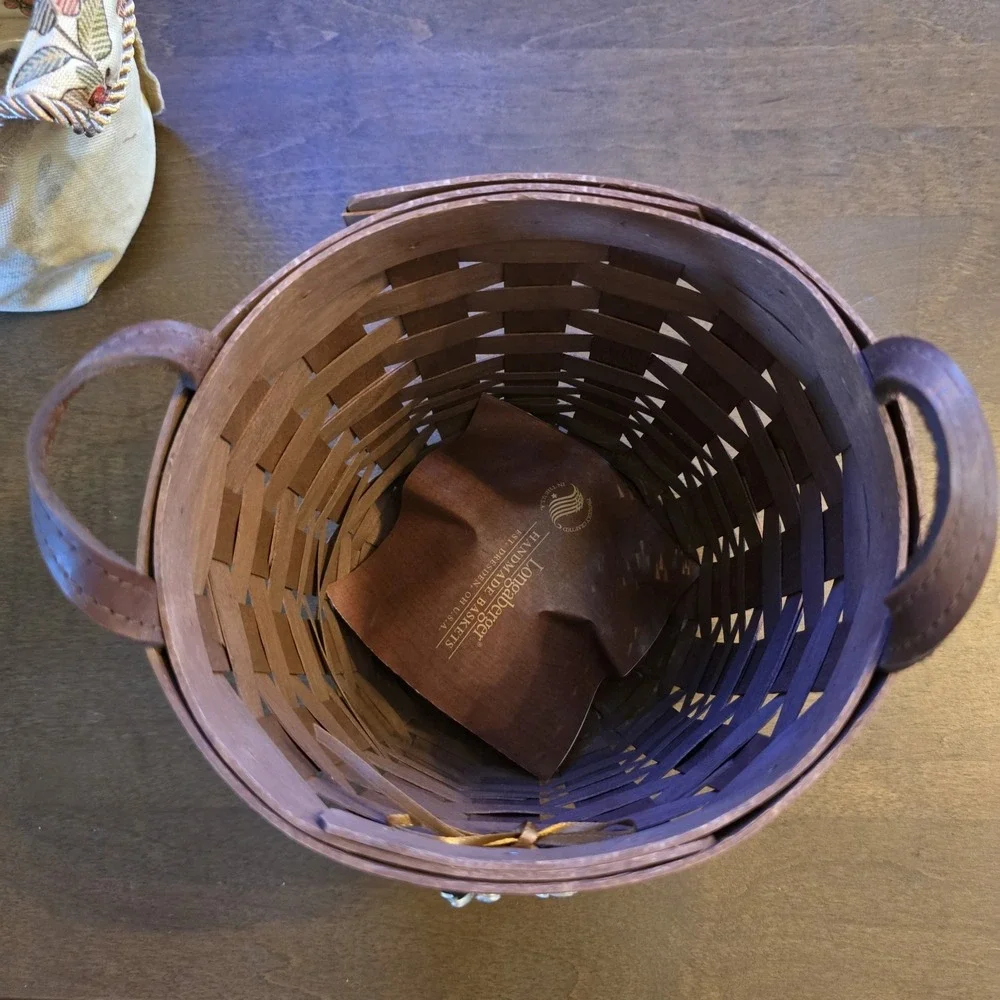 Longaberger‎ Sm Fruit Basket Set  Merlot Autumn Path Pewter Autumn Leaves Tie-On